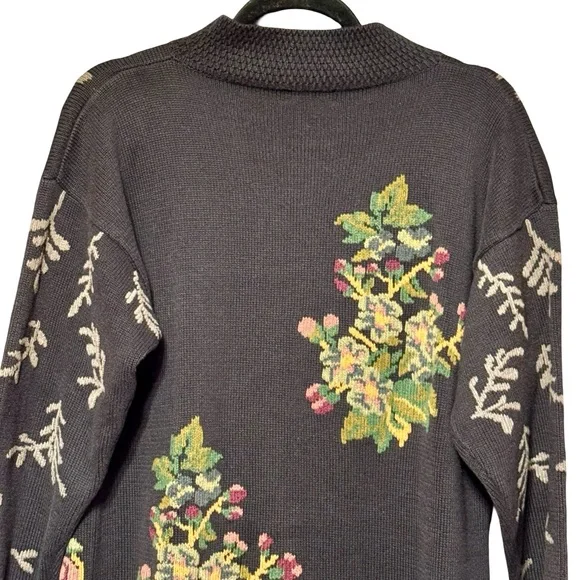 Vintage Lands End Floral Fruit Tree 100% Cotton Mock Neck Sweater Small - Picture 7 of 10